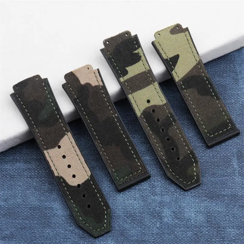 

PCAVO Camo Nylon Fabric With Rubber 25x19mm Convex End For Hublot Strap For Classic Fusion Series Men Wristband Fold Buckle