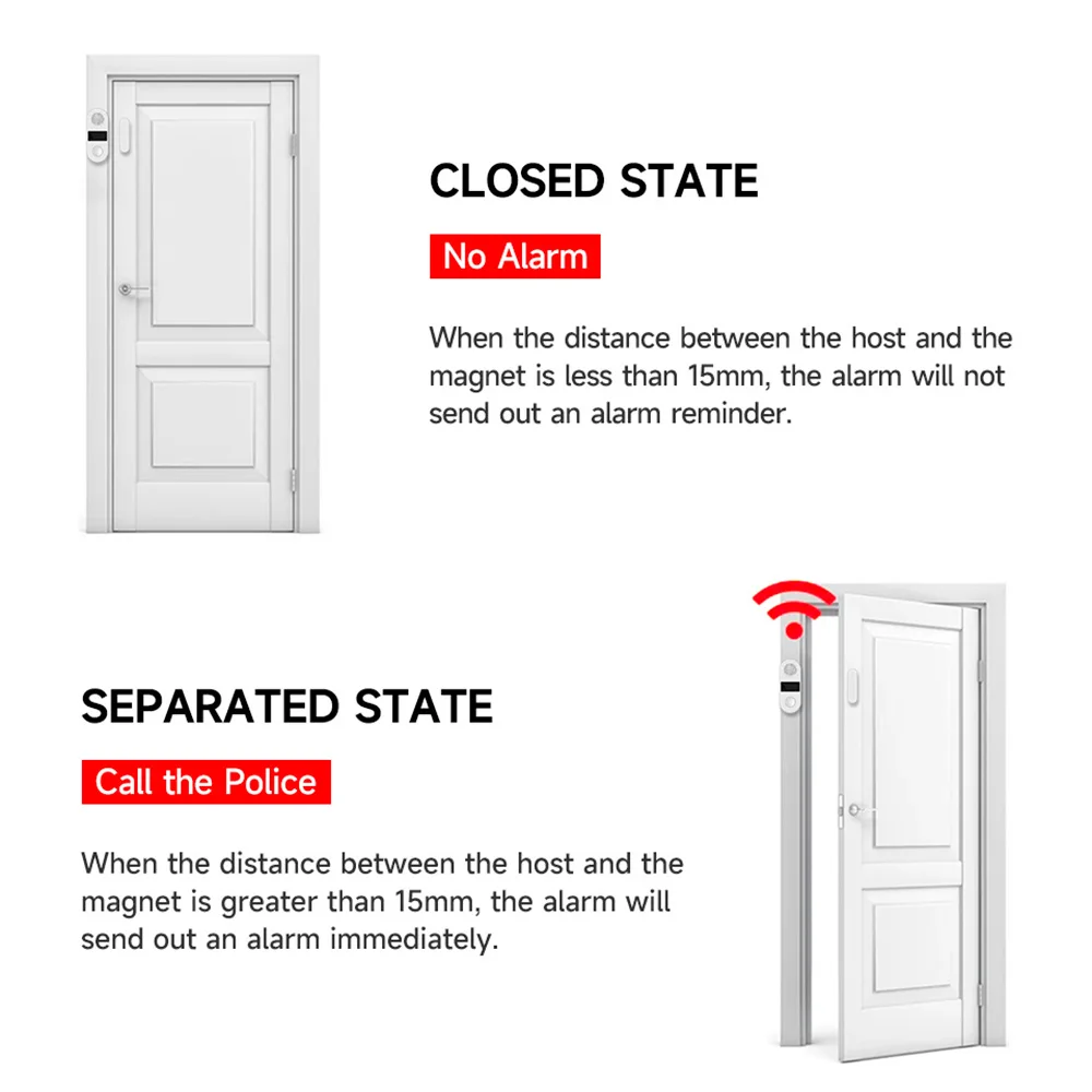 Sensor pintu dan jendela, cahaya suara Alarm rumah aman Anti Maling pintu nirkabel Sensor magnetik 130DB Volume jendela pengingat terbuka