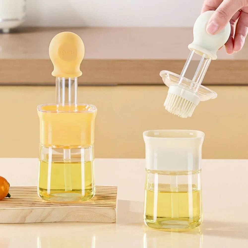 230ml 2 in 1 Oil Dispenser Brush Silicone Basting Brush Food Grade Oil Bottle Heat Resistant Quantitative Control Oil Pot BBQ