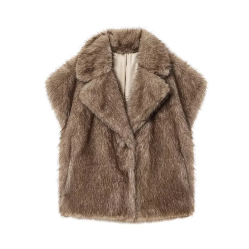 

Женский жилет из искусственного меха без рукавов, весенняя мода, воротник с лацканами и карманами, шикарный женский жилет, уличные женские топы