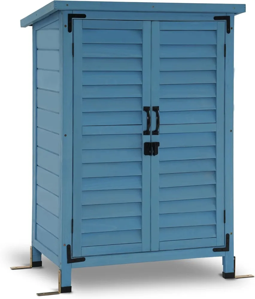 

MCombo Outdoor Wood Storage Cabinet, Small Size Garden Wooden Tool Shed with Double Doors, Outside Tools Cabinet for Backyard