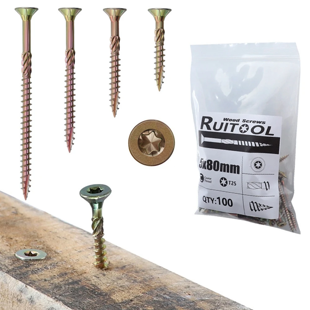 100 PCS Galvanized Deck for Fence Hardware Binding Fastener Screws Woodworking Supplies T25 Screws