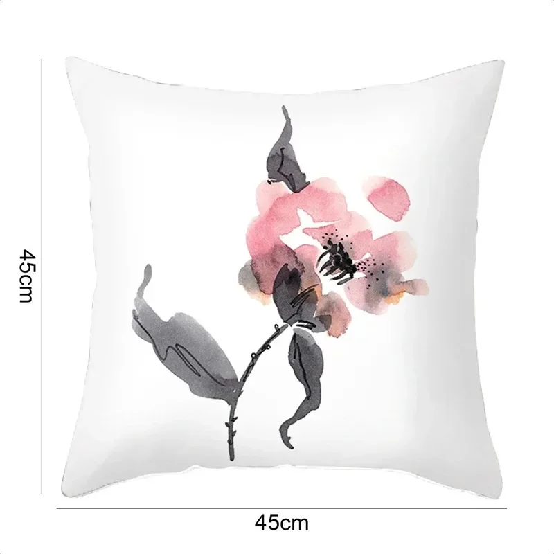 Fresh Ink Flower Print Pillowcase Office Living Room Car Ornaments Home Pillowcase