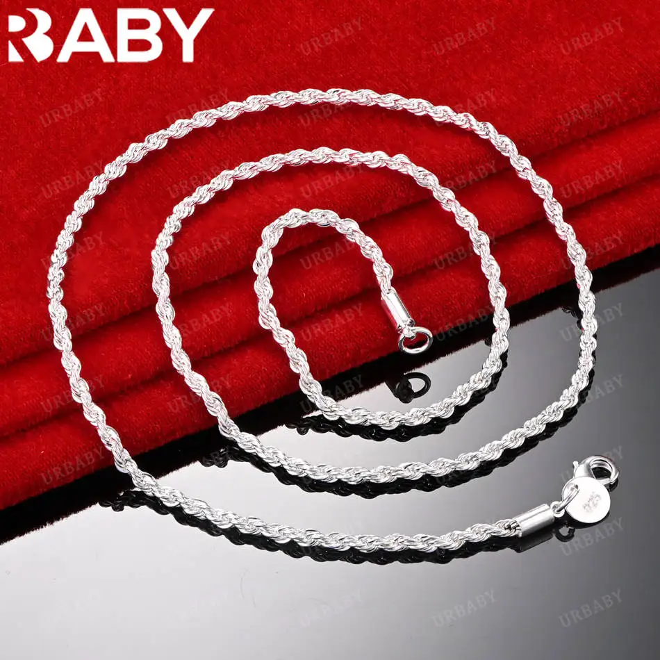 

URBABY 925 Sterling Silver 40-75cm 3mm Twisted Chain Necklace For Women Men Charm Trend Birthday Gifts Fashion Party