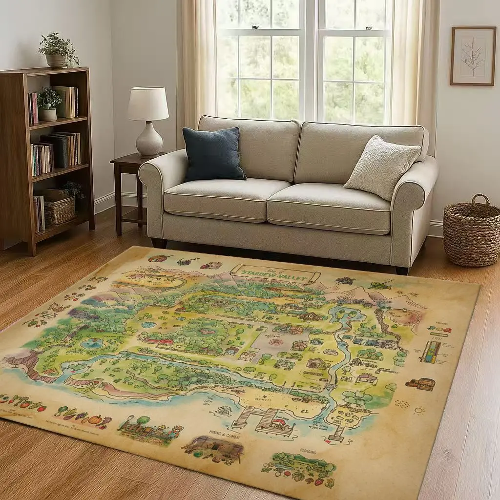 

Retro Stardew Valley Farm Map Pixel Game living Room Non-Slip Area Rug Soft Carpet for Bedroom Playroom Sofa,Home Decor Doormat