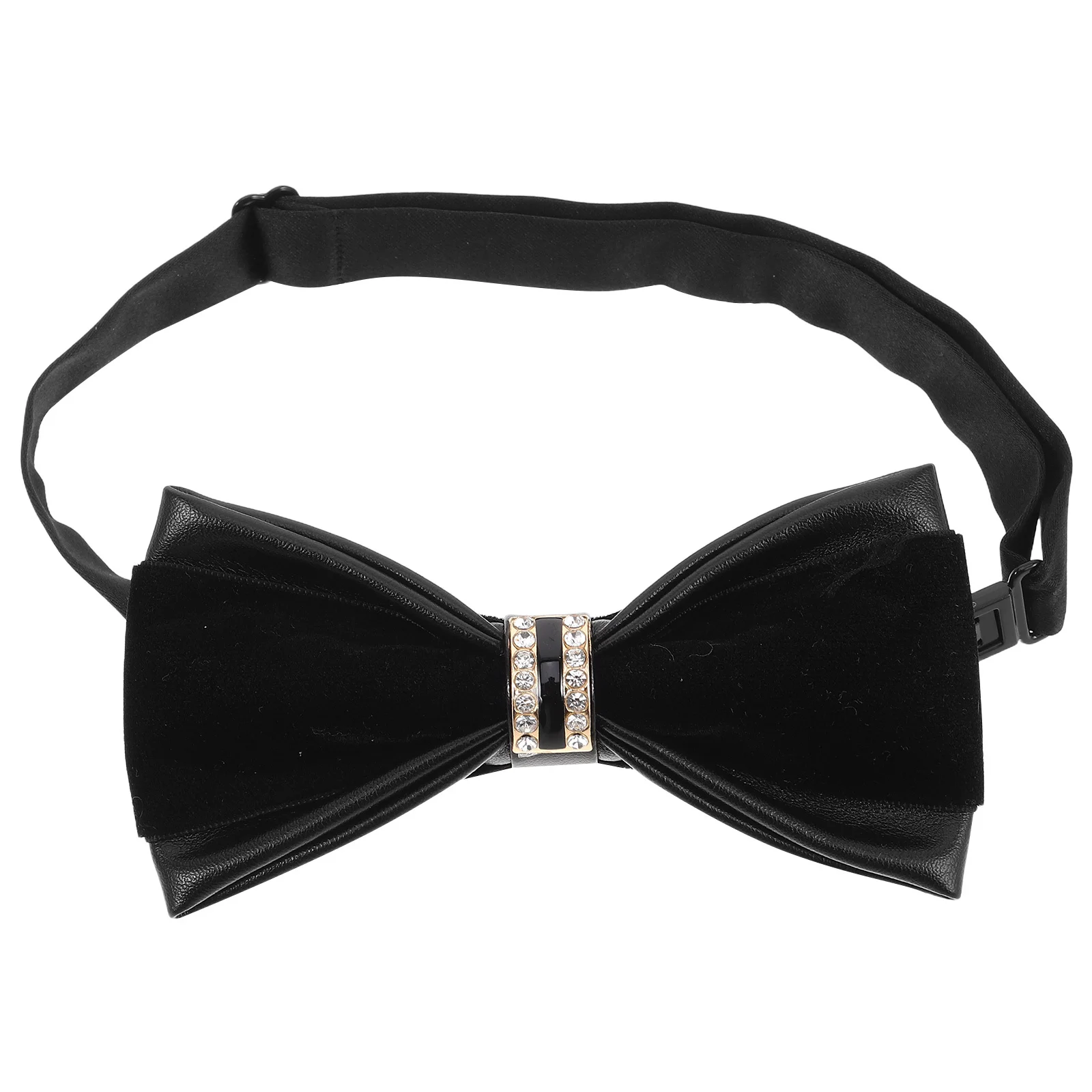 

Men Rhinestone Bow Tie British Style PU Pre Tied Sparkly Bow Tie Wedding Party Black Suit Accessory Black Bowtie
