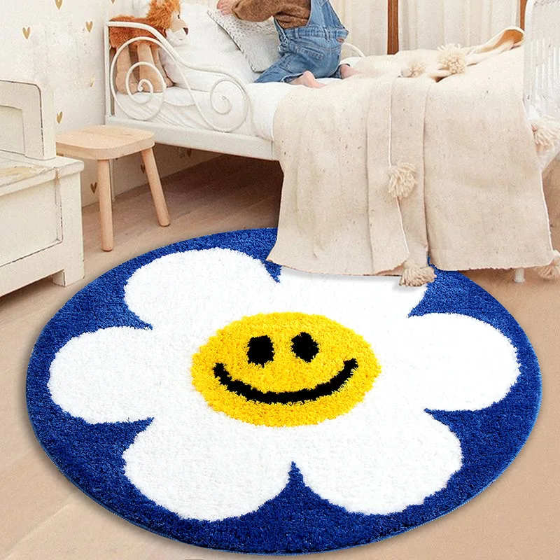 

2023 New Design Flower Pattern Tufted Round Home Carpet Bedroom Bedside Rectangular Flocked Rug Non-Slip Floor Mats