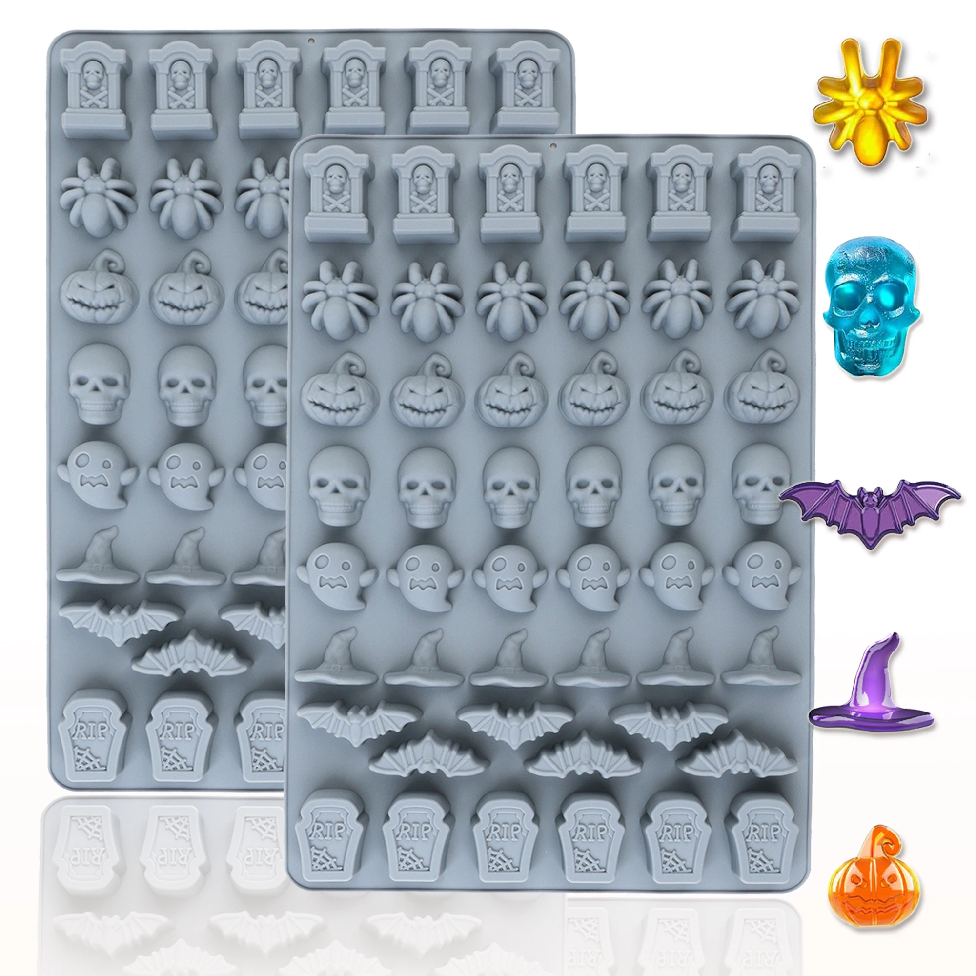 Molde de silicona para dulces de Halloween, diseño de fantasma, araña, murciélago, calavera, sombrero de bruja, calabaza, para dulces blandos, chocolate y postres, 1 unidad