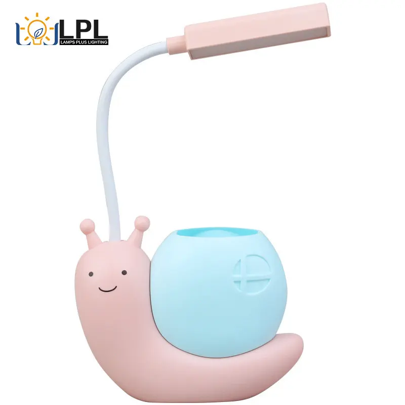 Cute Kids Lamp with Pen Holder,Snail Shape USB Charging Student Learning Eye Protection Lamp with 360° Bendable Adjustable