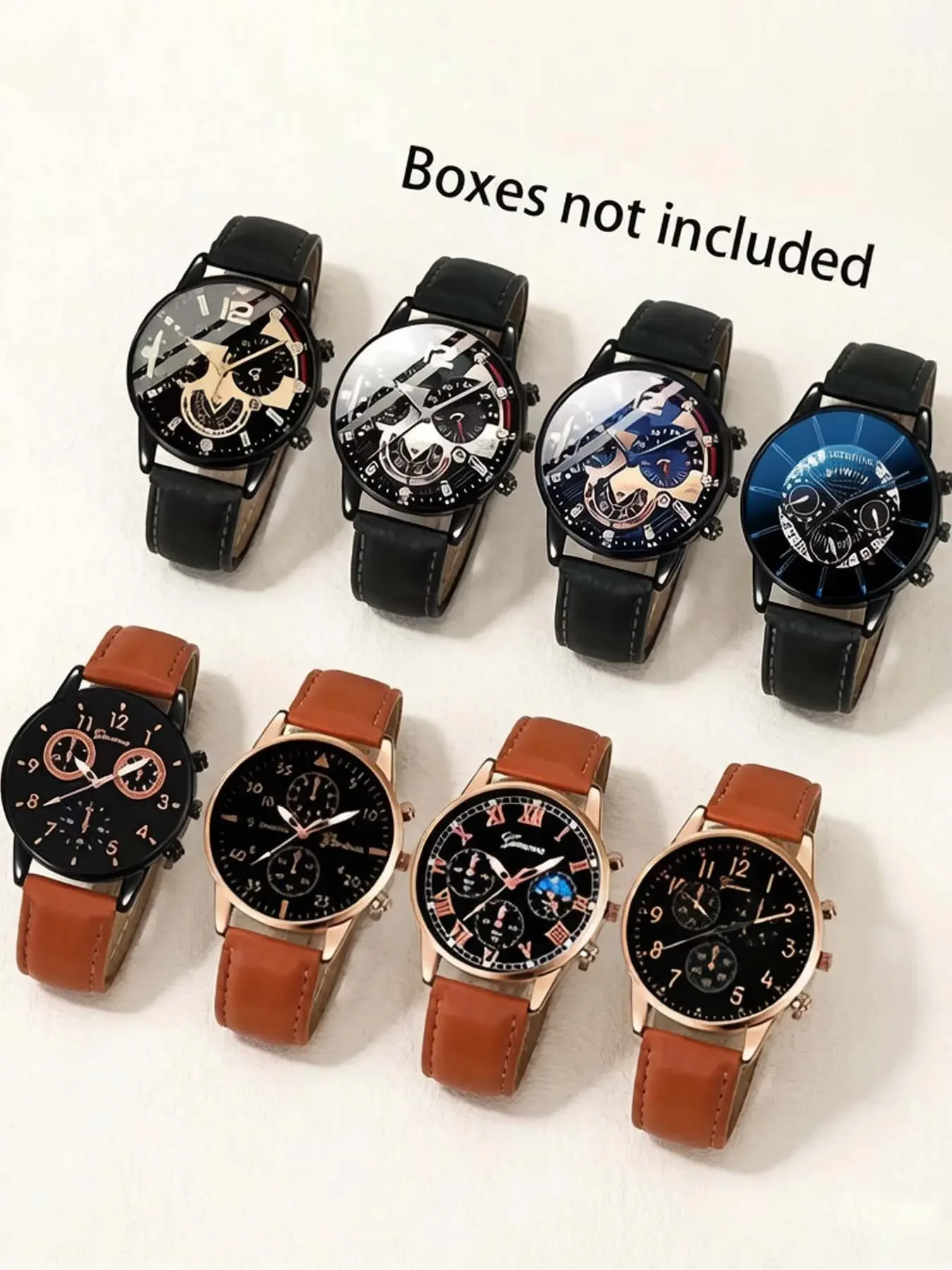 8 pieces/set Fashion Belt Business Men's Watch  Analog Quartz Watches Leisure Sports Men's Watch Set Casual Wristwatch Set