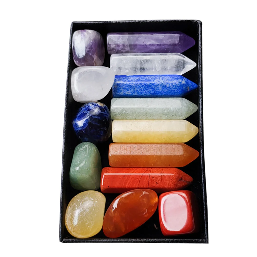 

14Pcs Hexagonal Healing Stone Set Natural Crystals Chakra Stones Meditation Stones Irregular Stone