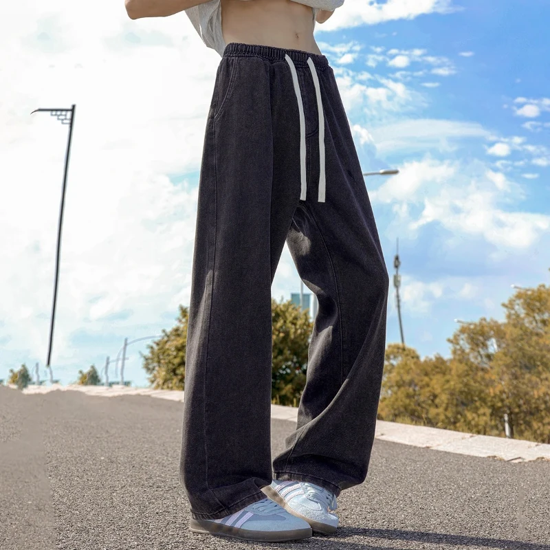 

Корейская уличная одежда, мешковатые джинсы, мужские новые модные свободные прямые широкие джинсовые брюки, осенняя мужская брендовая одежда, длинные джинсовые брюки