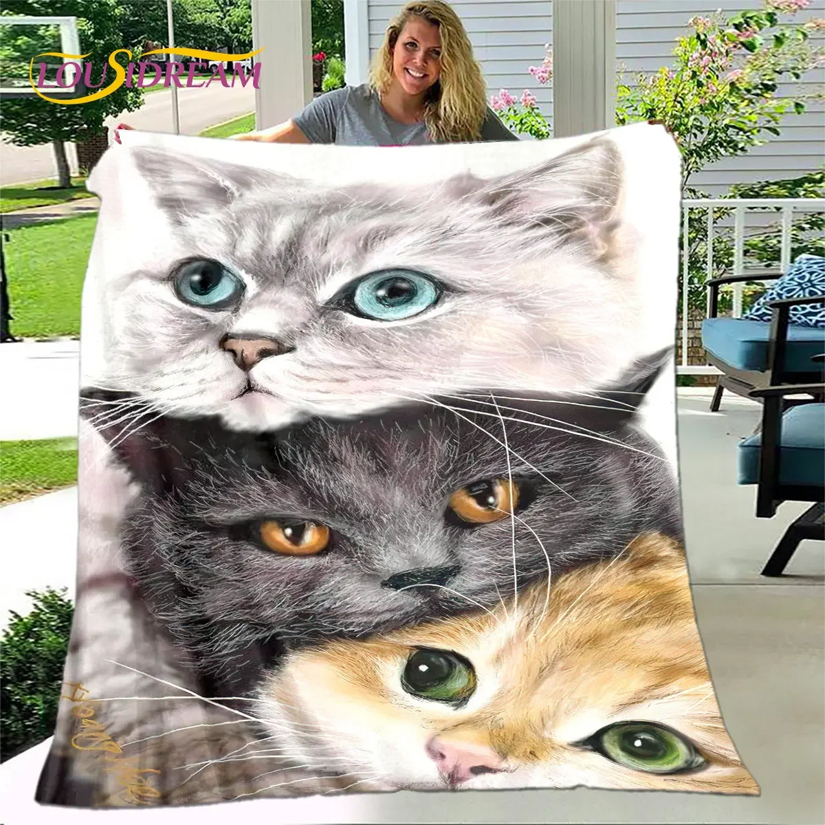 3D Cartoon Cute Gothic Cat Blanket,Flannel Blanket Throw Blanket,Warm Children's Blanket for Home Living Room Bedroom Beds Sofa