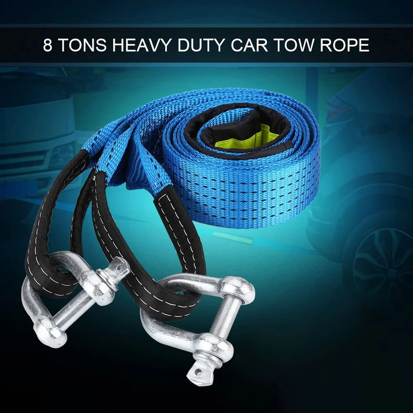 Vehicle Towing Cable Emergency Hand Holding Rope with Hooks Trailer Winch Strap Blue Car