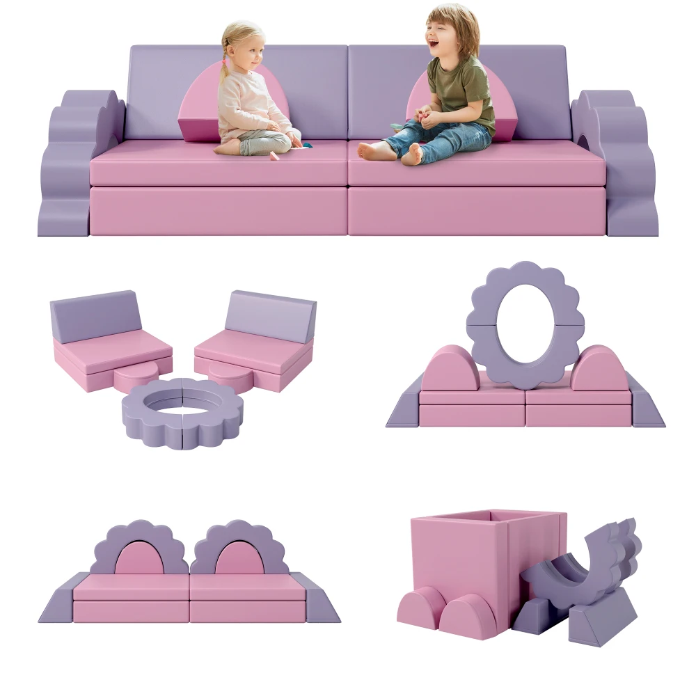 10PCS Kids Couch for Playroom, Baby Climbing and Crawl Foam Play Set, Foam Climbing Blocks Convertible Sofa ,Kids Play Couch