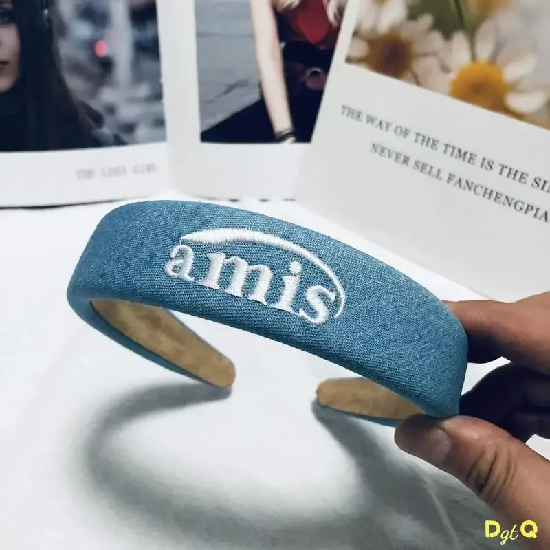 

DGTQYQ Luxury Embroidered Denim Headband with Alphabet Baroque Style High Crown Top Popular Grade Women's Hair Accessory