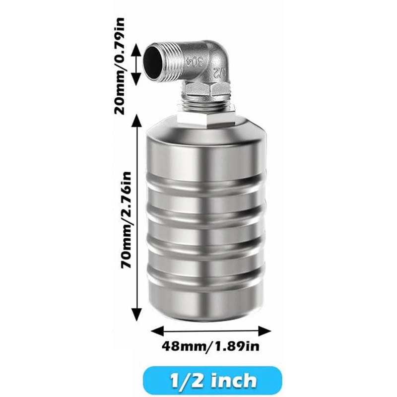 A01F-6PCS Fully Automatic Water Level Control Float Valve, Stainless Steel Mini Floating Ball Valve -1/2In Side Water Intake