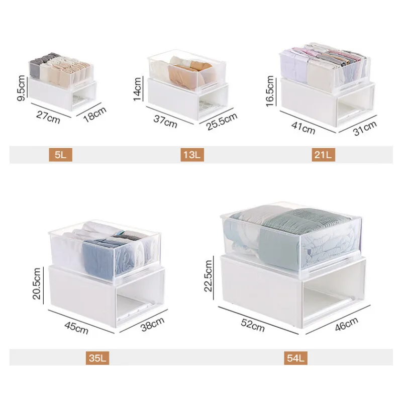 Drawer Storage Box 54L/35L/21L/13L/5L Large Capacity Clothes Underwear Socks Storage Box Wardrobe Storage Box Clothing Layered