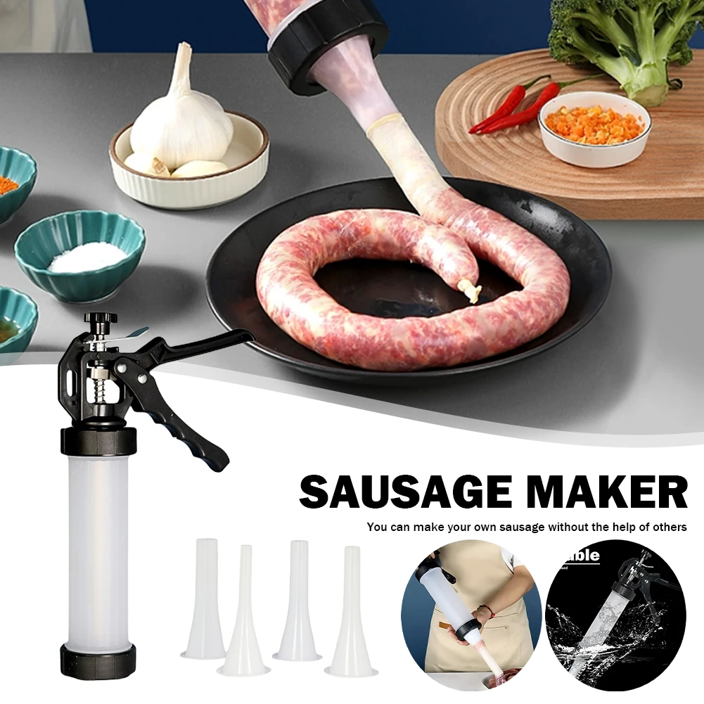 Embutidora Manual de Salchichas con 3 Boquillas, Máquina para Hacer Salchichas Caseras, Jeringa para Salchichas, Utensilios para Embutir, Herramientas Manuales para Carne