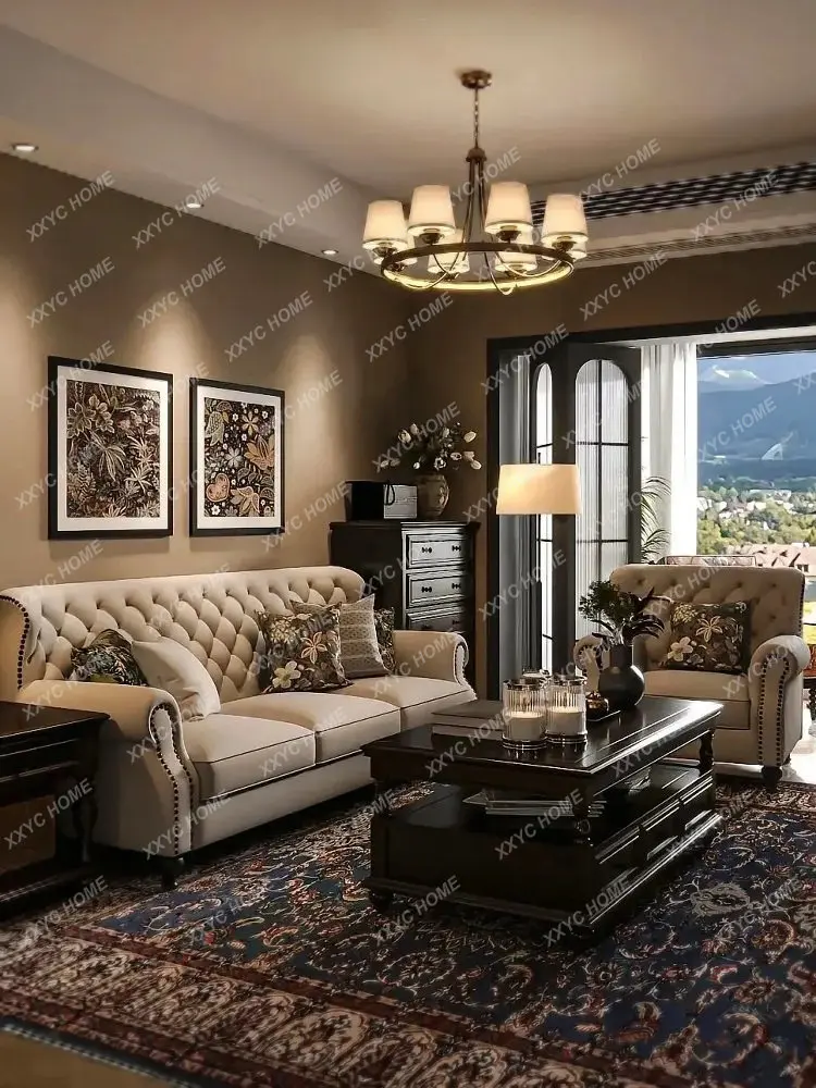 Fabric three-person sofa light luxury cotton and linen leisure single sofa small apartment living room sofa combination