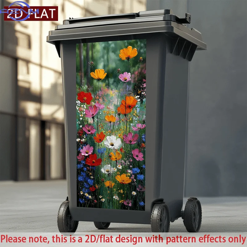 2D/FLAT-Colorful Flower Field Pattern Trash Can Sticker Wall Sticker Self - Adhesive PVC Decorative Sticker Waterproof Scratch