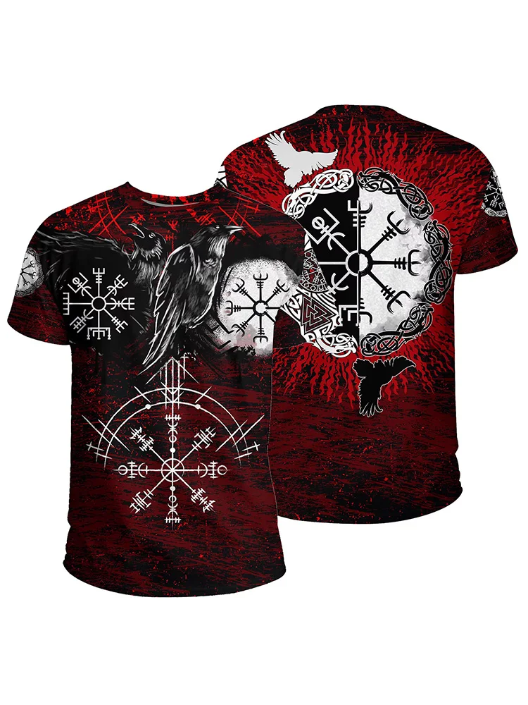 

New 3D Printed Viking Symbol Summer Short-sleeved Top, Harajuku Street Casual Loose Top, Hip-hop Style Men's Short-sleeved Top