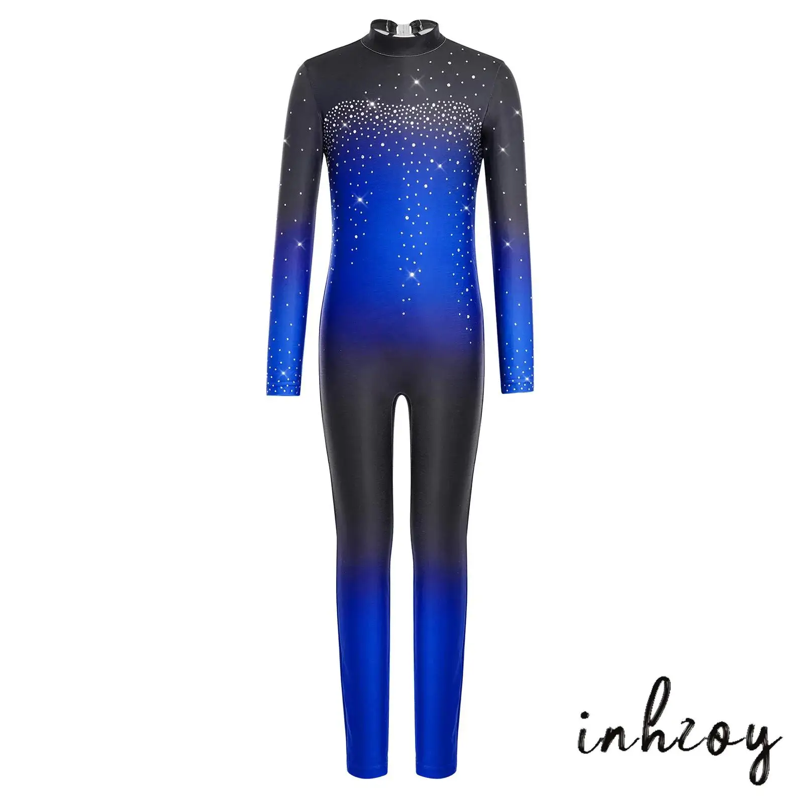

Teens Girls Ballet Modern Dance Clothing Acrobatics Gymnastics Jumpsuit Gradient Color Rhinestone Figure Skating Full Bodysuit