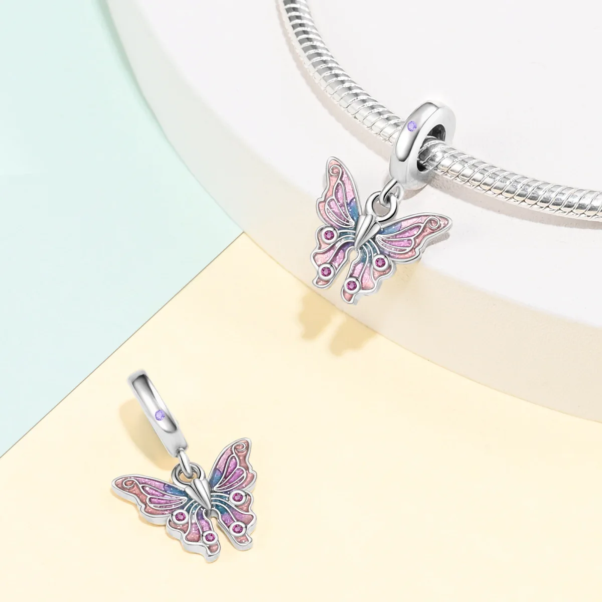 925 Silver Girl's Pink Series Princess Dress Makeup Bag Dance Shoes Pendant Ponytail Girl Beauty Charm Bead Fit DIY 3mm Bracelet