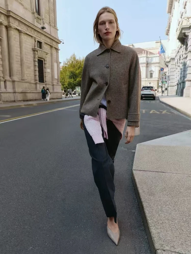 

Двустороннее шерстяное пальто с отложным воротником для женщин, осенне-зимняя модная верхняя одежда, 70 евро за штуку