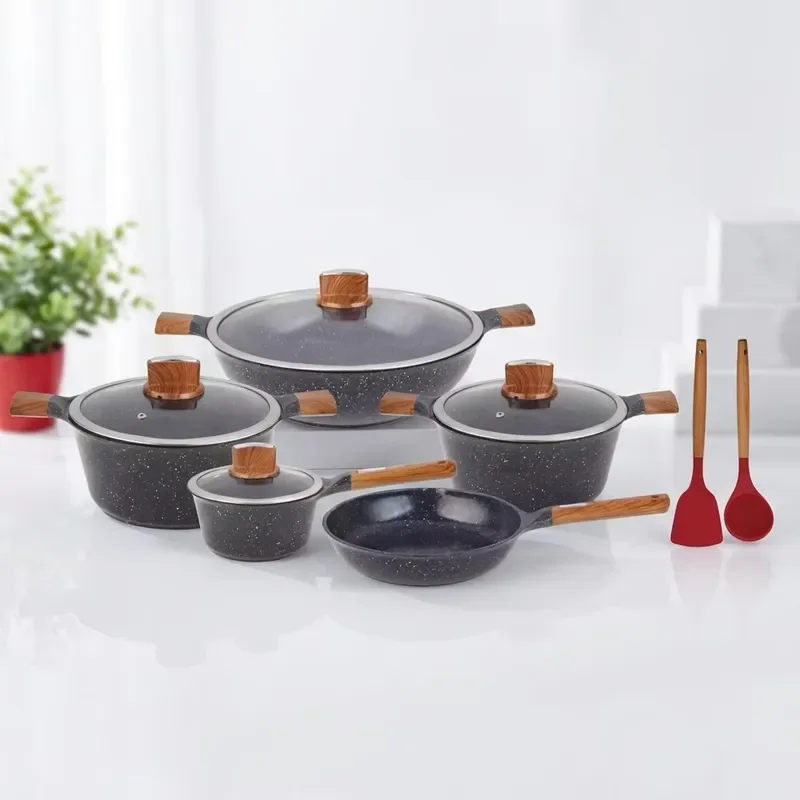 11-Piece Nonstick Cookware Set Healthy PFOA Free Pots and Pans Set Non-stick Kitchen Silicone Utensils and Cooking Set