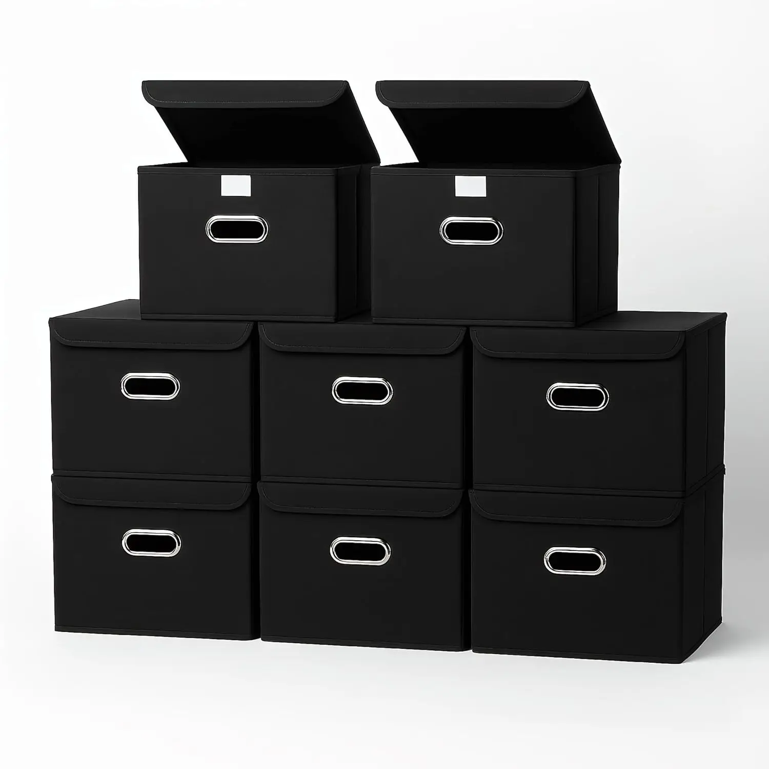 

Fabric Storage Cube Bins Foldable Organizer Container Collapsible Basket with Lids and Metal Handles