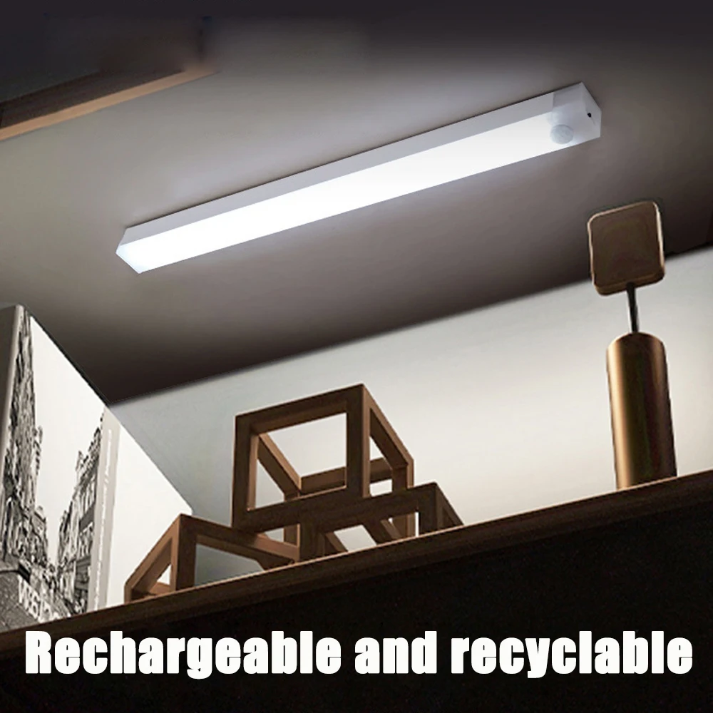 Long Motion Sensing Night Light Cabinet Kitchen Closet 3 Modes Bookcase Bedside Clothes Rechargeable Portable Lamp