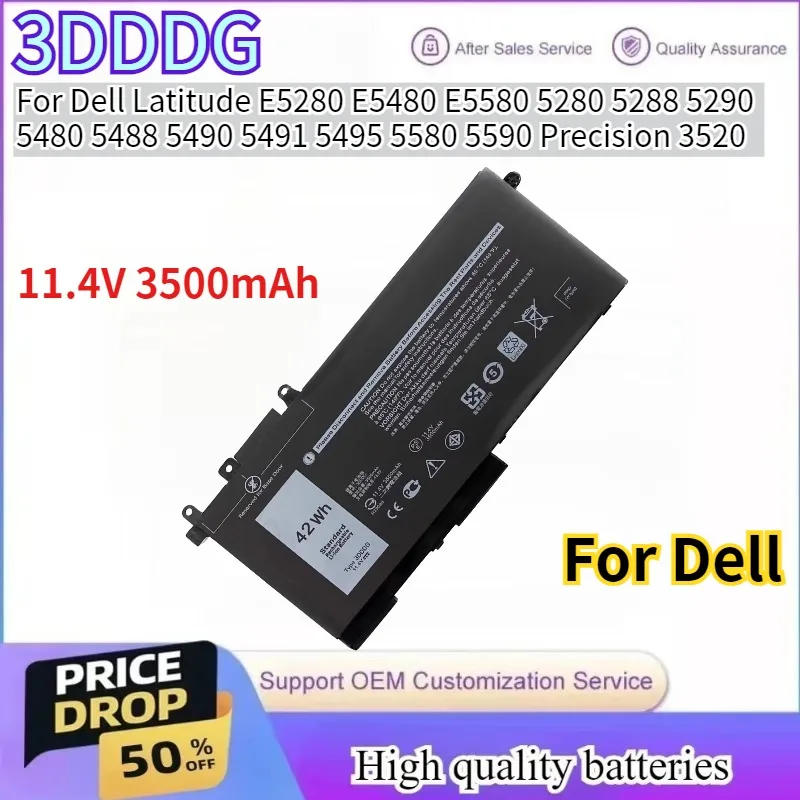 

3DDDG 11.4V 3500mAh Battery For Dell Latitude E5280 E5480 E5580 5280 5288 5290 5480 5488 5490 5491 5495 5580 5590 Precision 3520