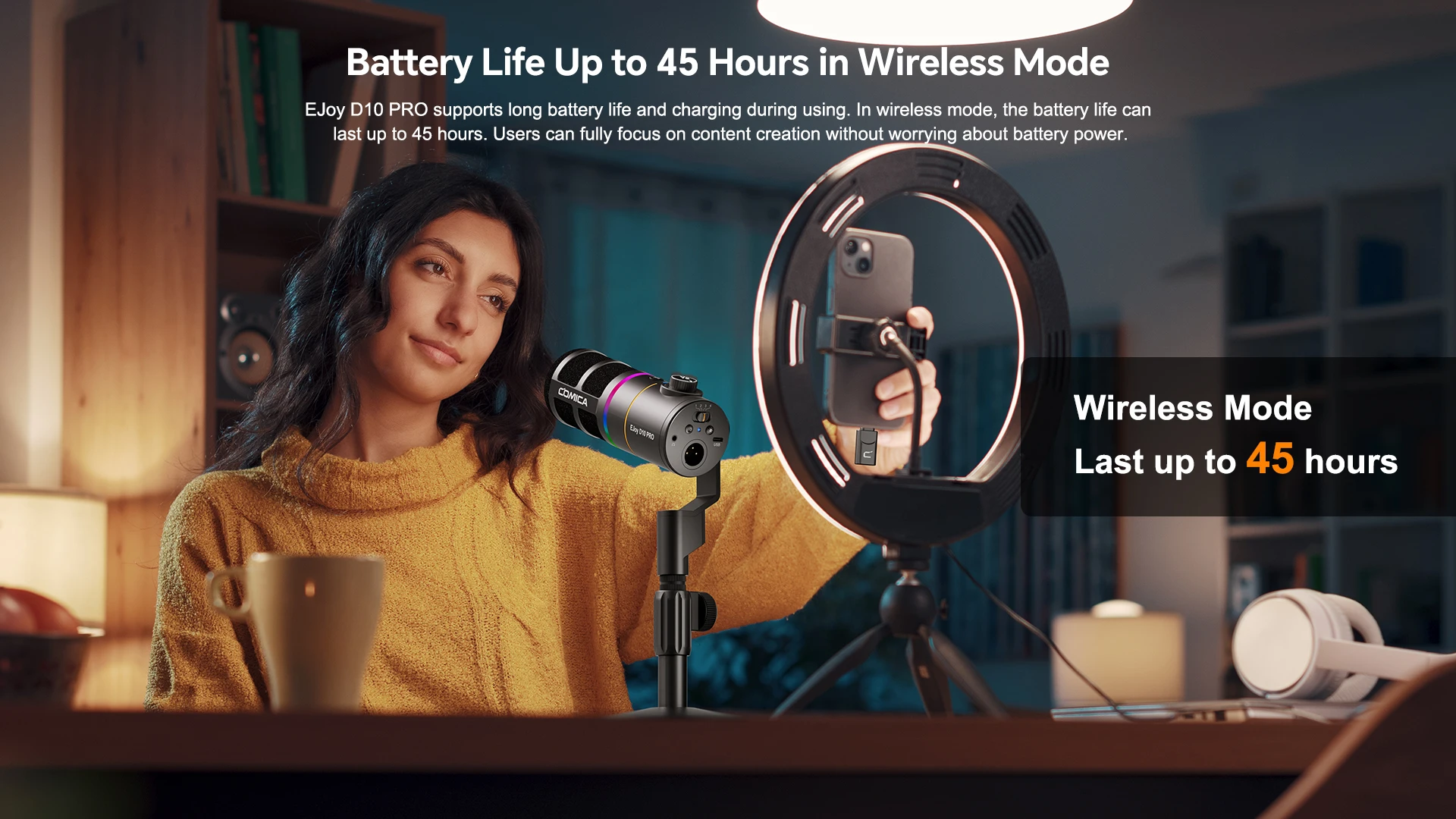 COMICA Ejoy D10 Pro RGB USB/XLR Dynamisches Kabelloses Mikrofon Gaming-Mikrofon Rauschunterdrückung für Streaming, Interviews und Podcasts – Detail 8