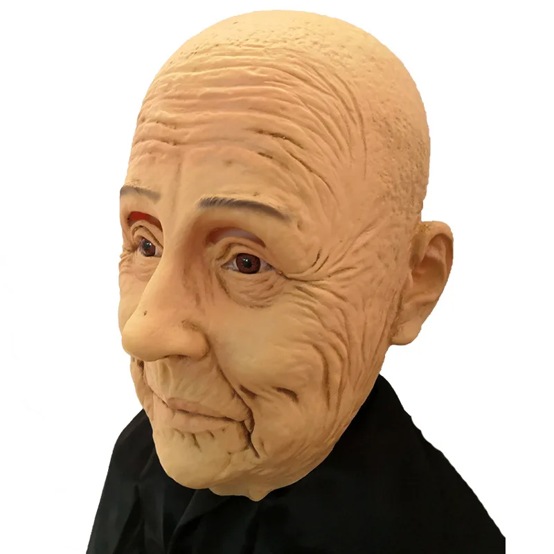 Simulated Grandpa Headset Realistic Old Man Head Mask Halloween Latex Old Man Mask Headset