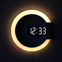 China High Quality LED mirror wall clock digital wall clock Digital Clock with Alarm Temperature 7 Color RGB Light