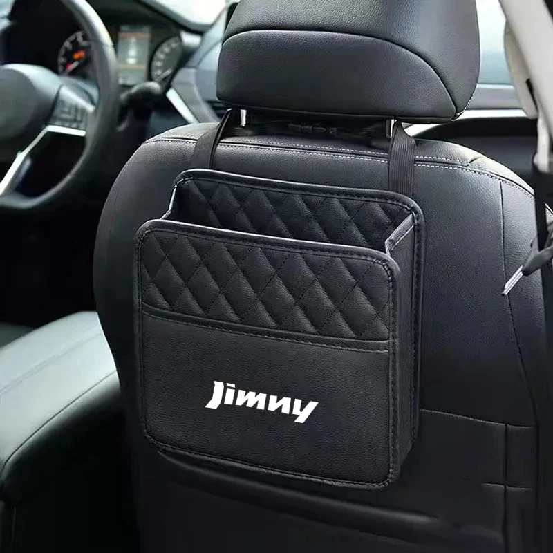 Leather Car With Emblem Back Rear Trunk Seat Elastic String Storage Bag Pocket Organizer Tidying For Suzuki Jimny Auto Accessory