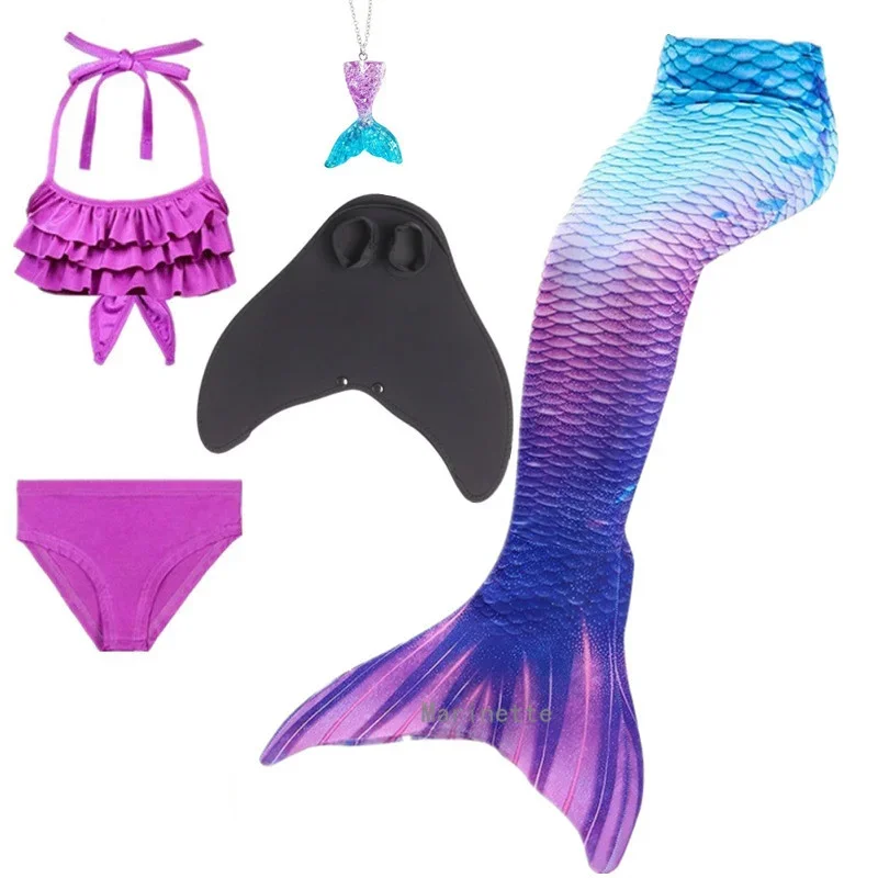 2024 Girls Little Mermaid Tails Can Add Monofin Swimming Tail For Kids Girls Summer Dress Swimmable Suit Mermaid Costume