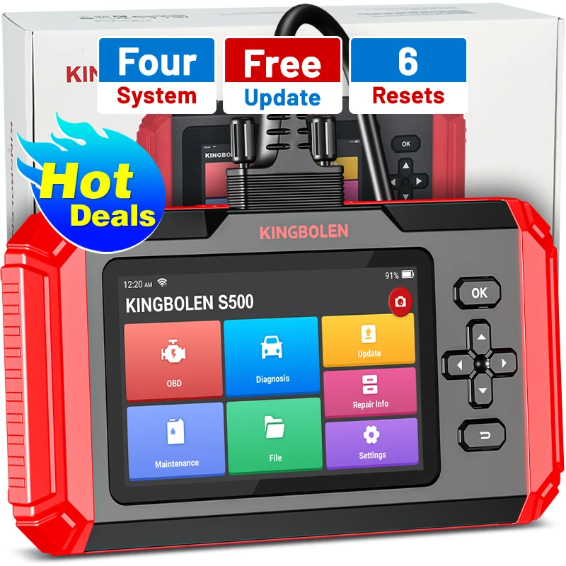 Kingbolen S500 OBD2 Diagnostic Scanner 4 System Automotive Scan Tool with 6 Resets Lifetime Update