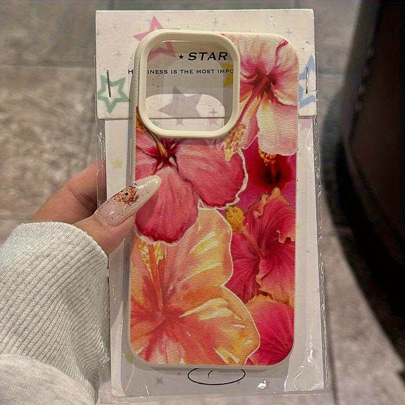 حافظة هاتف من البولي يوريثان بنمط شاشة كاملة على شكل زهرة وردية لهاتف آيفون 16 15 14 13 12Pro Max حافظة حماية من السقوط للأعمال