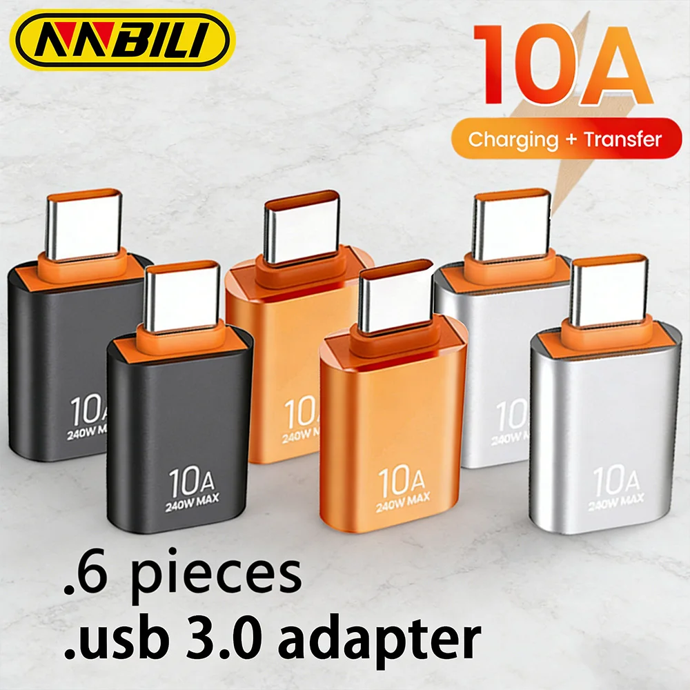 NNBILI 6 Stück 10A USB Typ C zu USB A Datenadapter USB3.0 zu Typ C OTG Konverter Anschluss für Macbook iPad Huawei Xiaomi Samsung