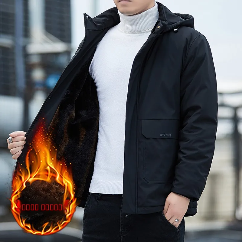 

Men's Workwear Jaet Autumn Winter Thiened Fce Hood Outdoor Warm Windproof Cotton Coat Faion Urban Sle Long Sve ...