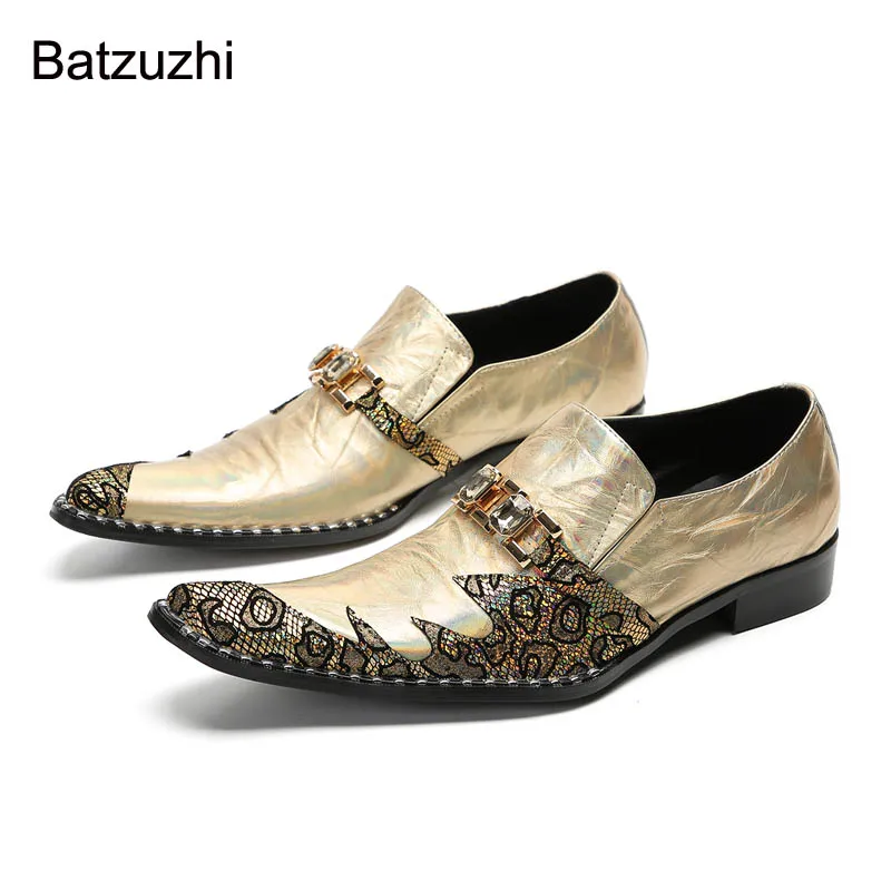 

Batzuzhi 2023 New Gold Luxury Men's Shoes Slip on Soft Genuine Leather Dress Shoes Men Handmade Party, Wedding Sheos Man! 37-47!