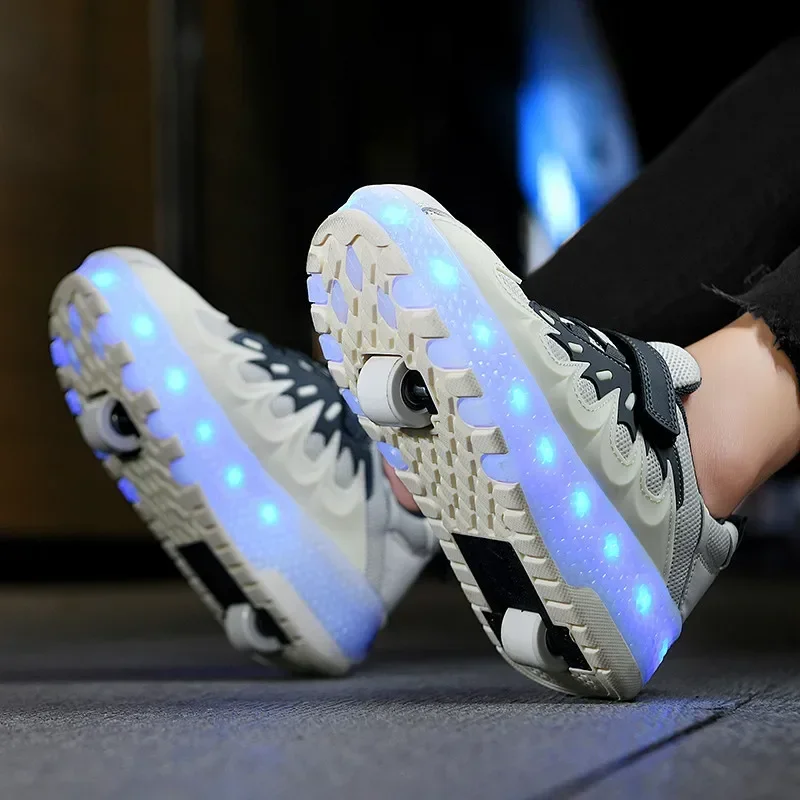 Męskie buty na rolkach z wysokim stanem na 2 kołach Modne, automatyczne, wyskakujące trampki unisex z kółkami Dwufunkcyjne buty do jazdy na łyżwach