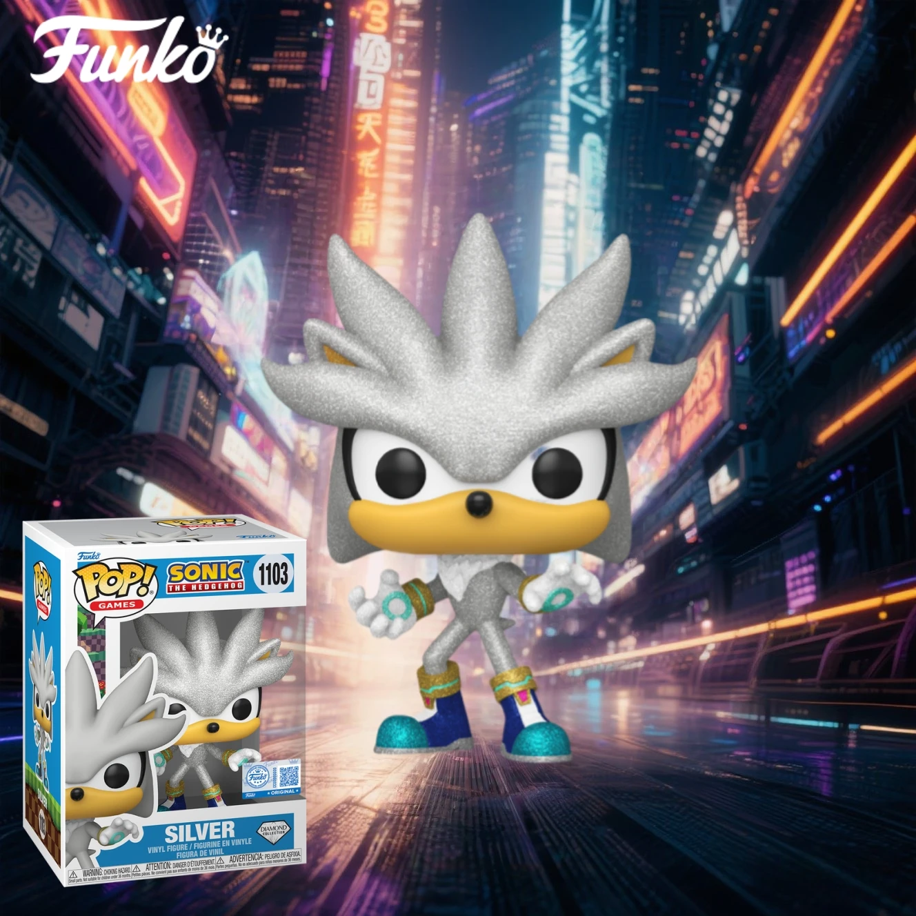 Sonic Il riccio pop! Argento (Diamante) 1103 Figure FUNKO Figura in vinile da 4,5 pollici da collezione in edizione limitata modello bambola giocattolo