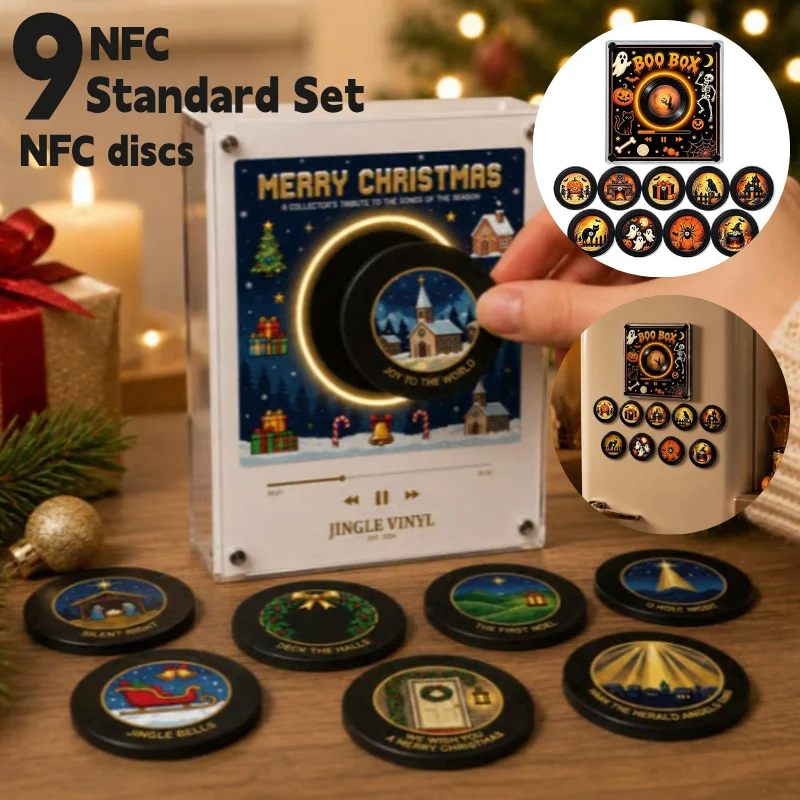 Christmas Cassette Music Player Music Box Refrigerator Magnet With 9 NFC Discs LED Night Light Pre Recorded Song Halloween Gift