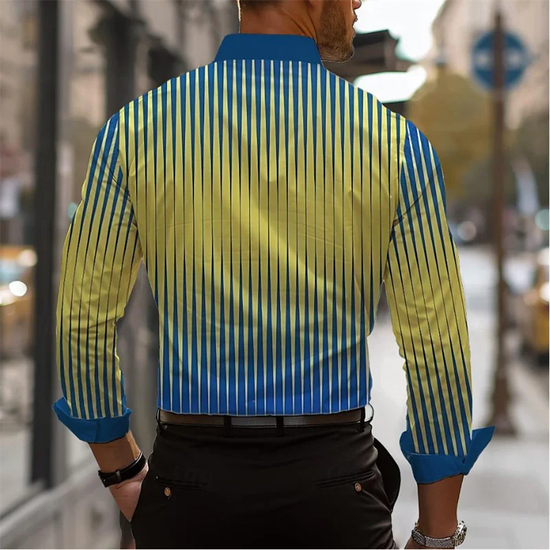 2024 Business Casual Men\'s Line 3D Printed Shirt Formal Spring Summer Lapel Long Sleeve 9 Colors Stretch Fabric Shirt XS-6XL