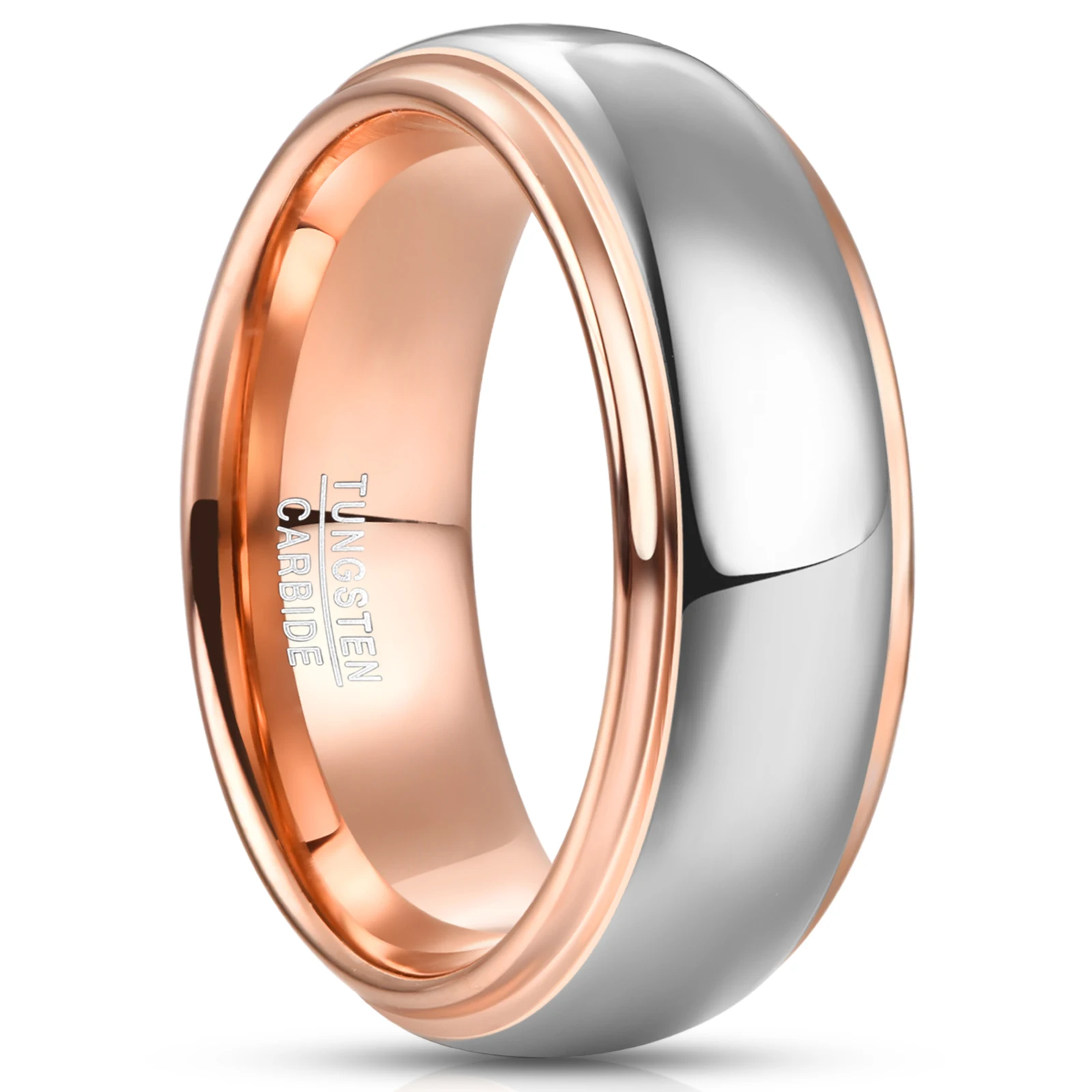 NUNCAD 4mm 6mm 8mm Domed Polished Step ROSEGold Color Tungsten Steel Ring Wedding Band Comfort Fit Tungsten Carbide Ring