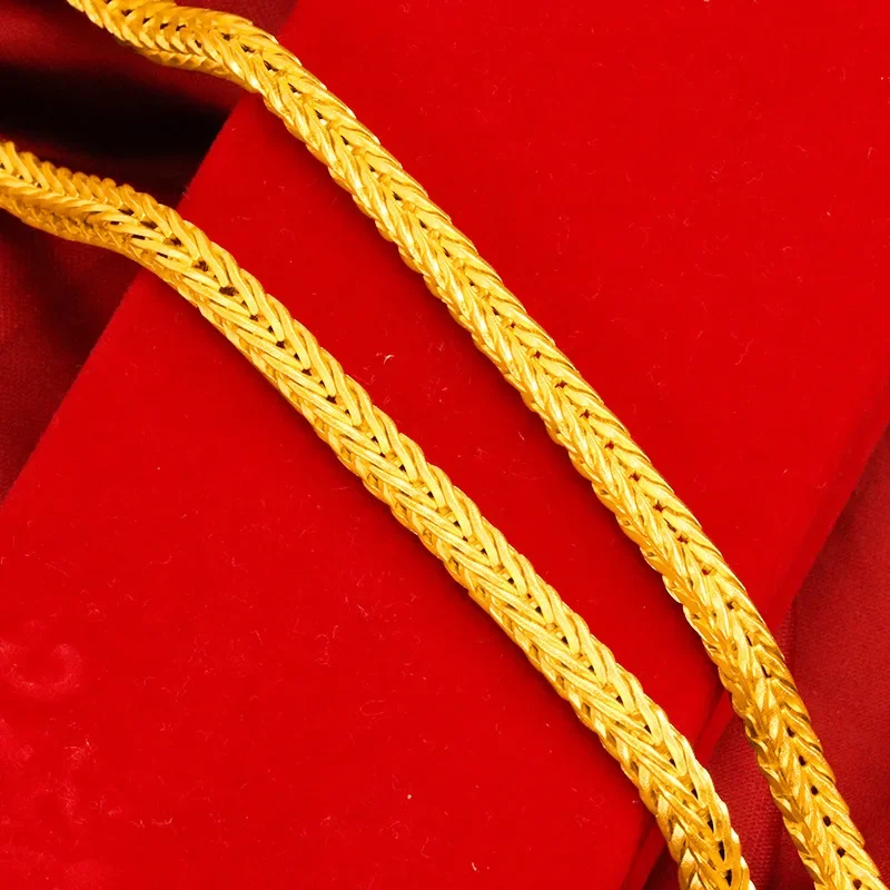 =Pure Yellow Gold Color Snake Bone Keel Necklaces for Women Girl Golden Chocker Chain Wedding Fine Jewelry Gifts  Not Fade