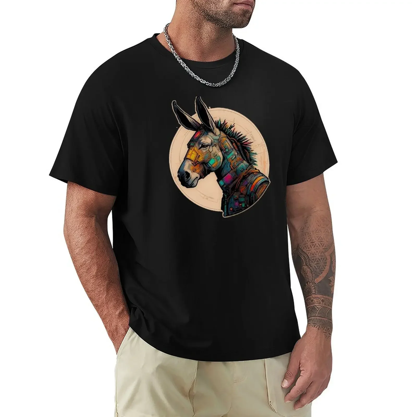 

Futuristic Donkey Cyborg in Beautiful RGB Colors T-Shirt heavyweights anime figures customizeds Men's t-shirt